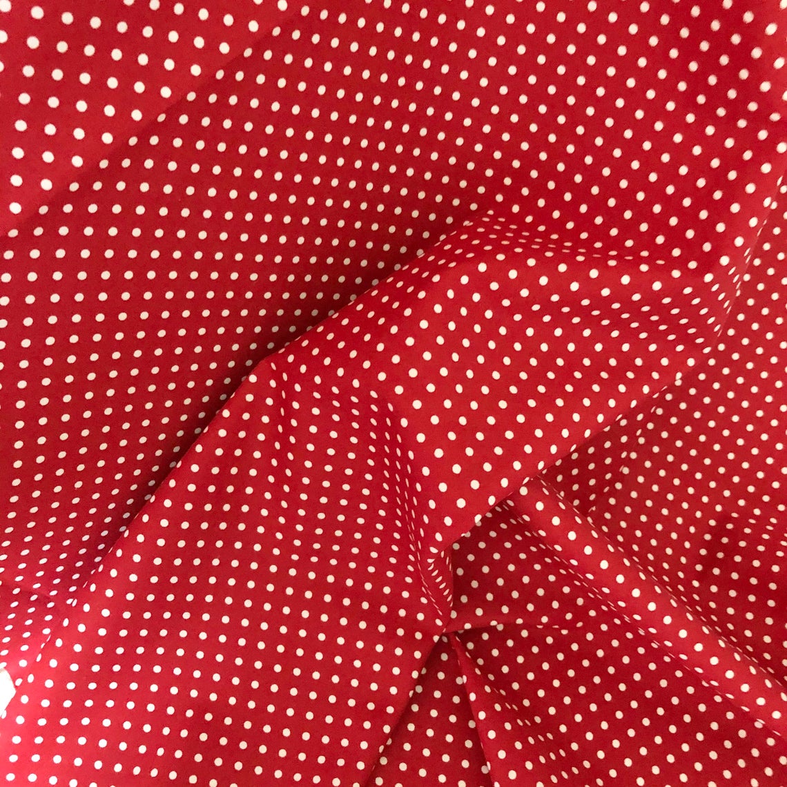 1/4″ Quarter inches White Polka Dot on Red Poly Cotton Fabric,