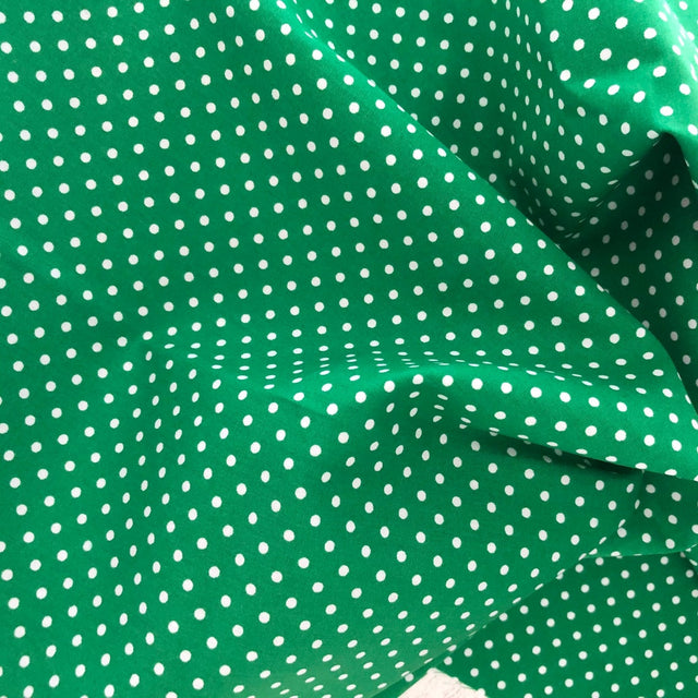 1/4″ Quarter inches White Polka Dot on Green Poly Cotton Fabric,