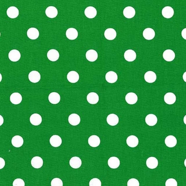 1″ One Inch White Polka Dot on Green Poly Cotton Fabric,
