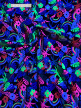 Nylon Spandex Fabric - Neon Small Floral And Toucans Design, 58" To 60" Width