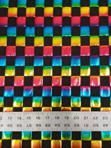 Colorful Shiny Foil Ombre Checkered Polyester Spandex Fabric - 1 Inch Checkered, 58" Width