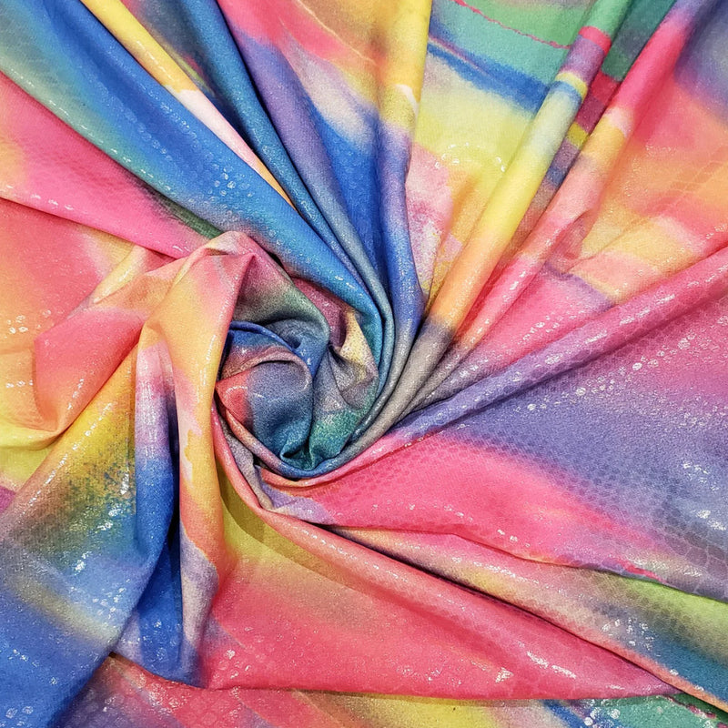 Color Splash Polyester Spandex Fabric - Shiny Snake Print Foil, Blue Fuchsia, 58"-60" Width