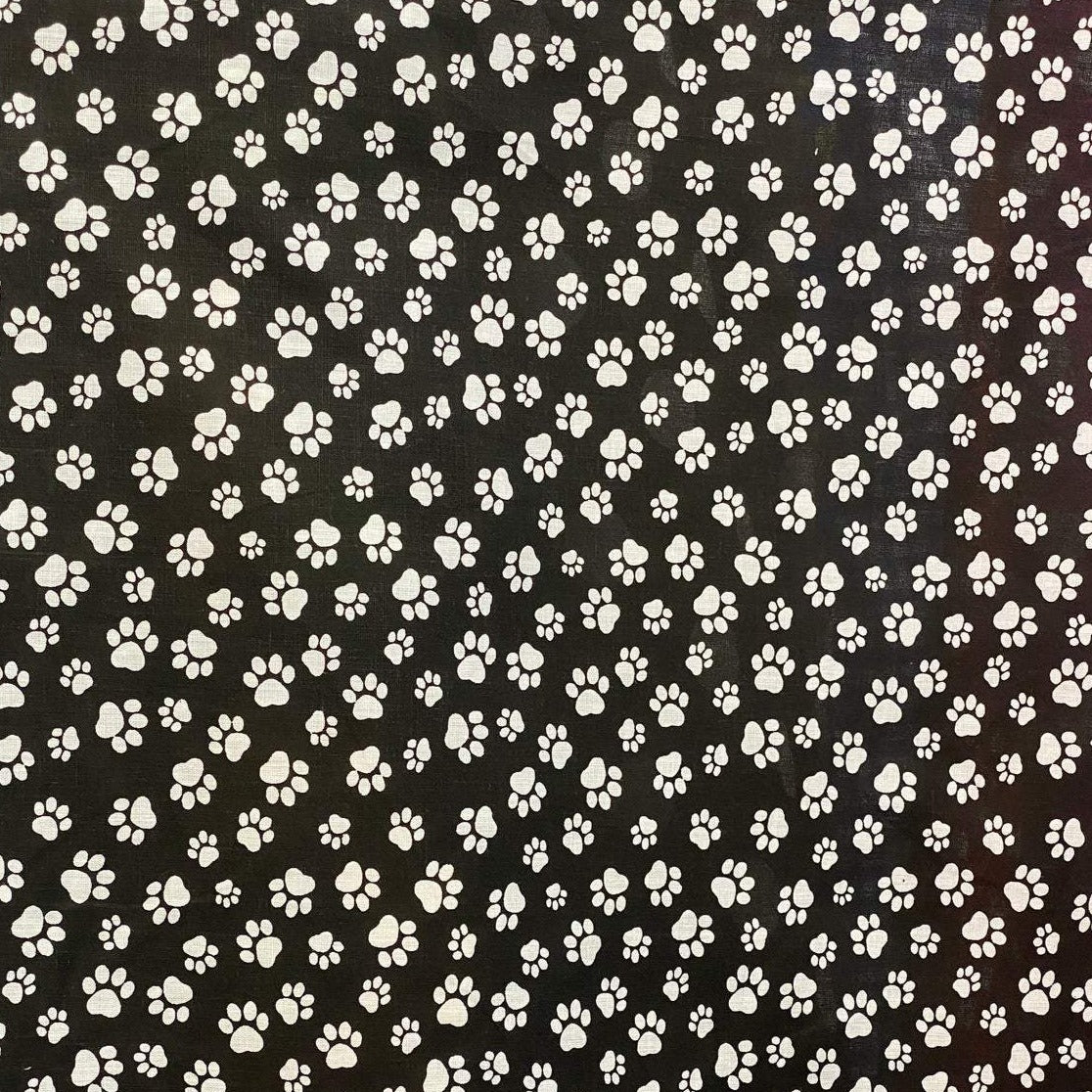 White Paw on Black Poly Cotton Fabric,