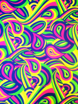 Colorful Neon Psychedelic Retro Pattern Nylon Spandex Fabric - Multi Color, Orange/Yellow, Teal/Green, 58"-60" Width