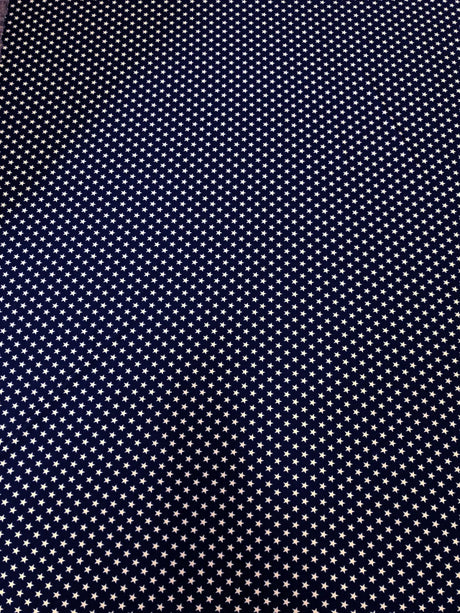 White Small Stars On Blue Polyester Spandex Fabric - White Small Stars On Blue, 54-56" Width