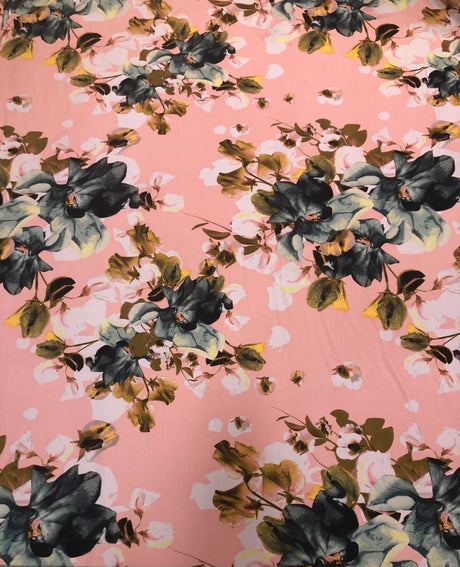 Big Floral Print Polyester Spandex Fabric - Floral Print, 58"-60" Width