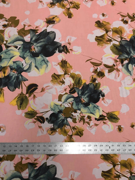 Big Floral Print Polyester Spandex Fabric - Floral Print, 58"-60" Width