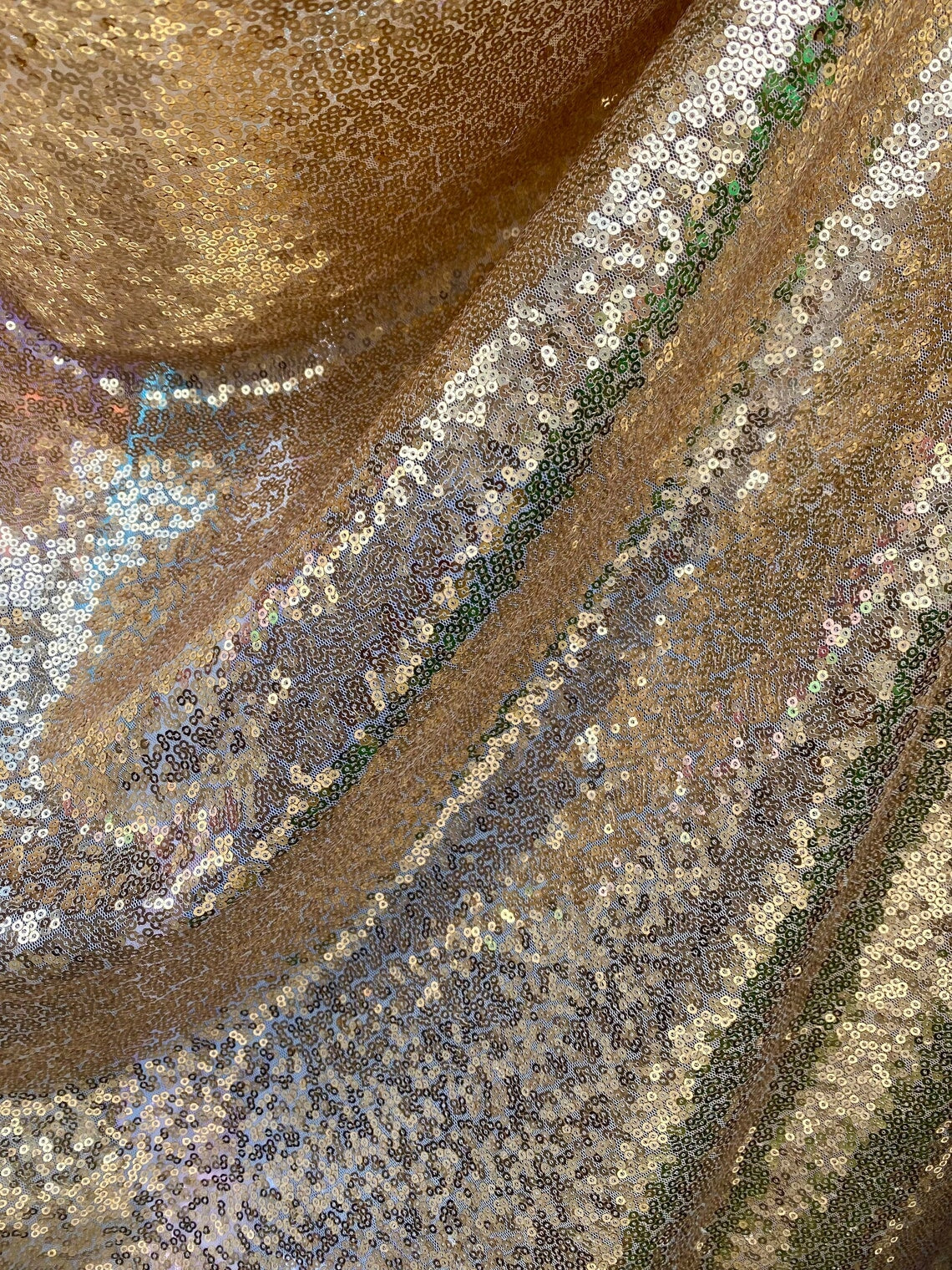 Stretch Sequin on Mesh Gold