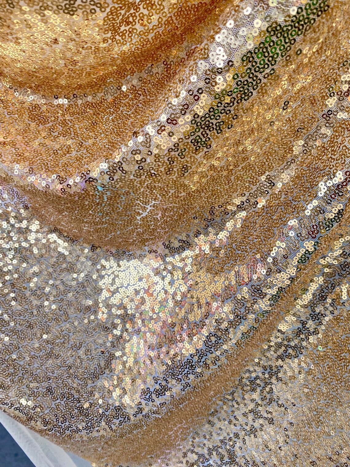 Stretch Sequin on Mesh Gold