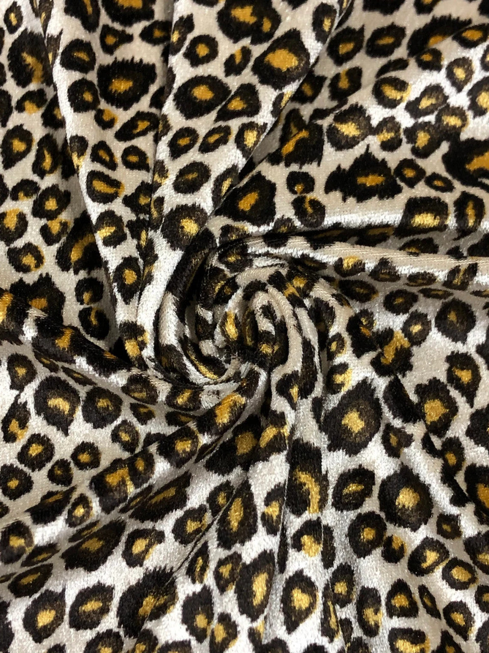 Polyester Spandex Velvet Panne Fabric - Small Cheetah Design, 2-Way Stretch, 58" Width
