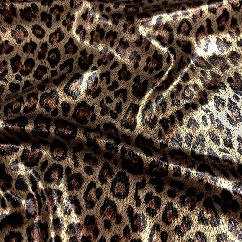 Leopard Shiny Foil Design Polyester Spandex Fabric - Leopard Print, Shiny Foil, 58-60" Width