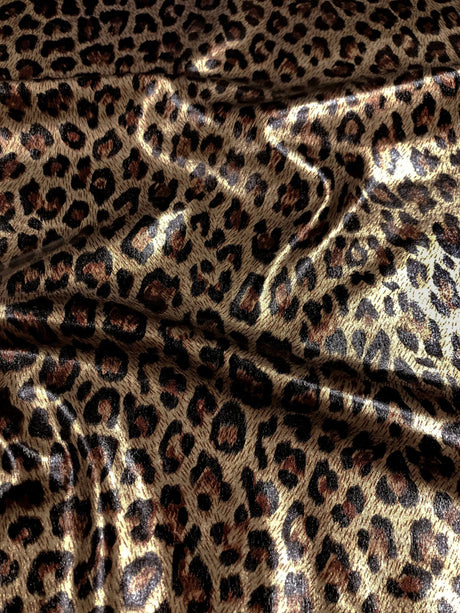 Leopard Shiny Foil Design Polyester Spandex Fabric - Leopard Print, Shiny Foil, 58-60" Width