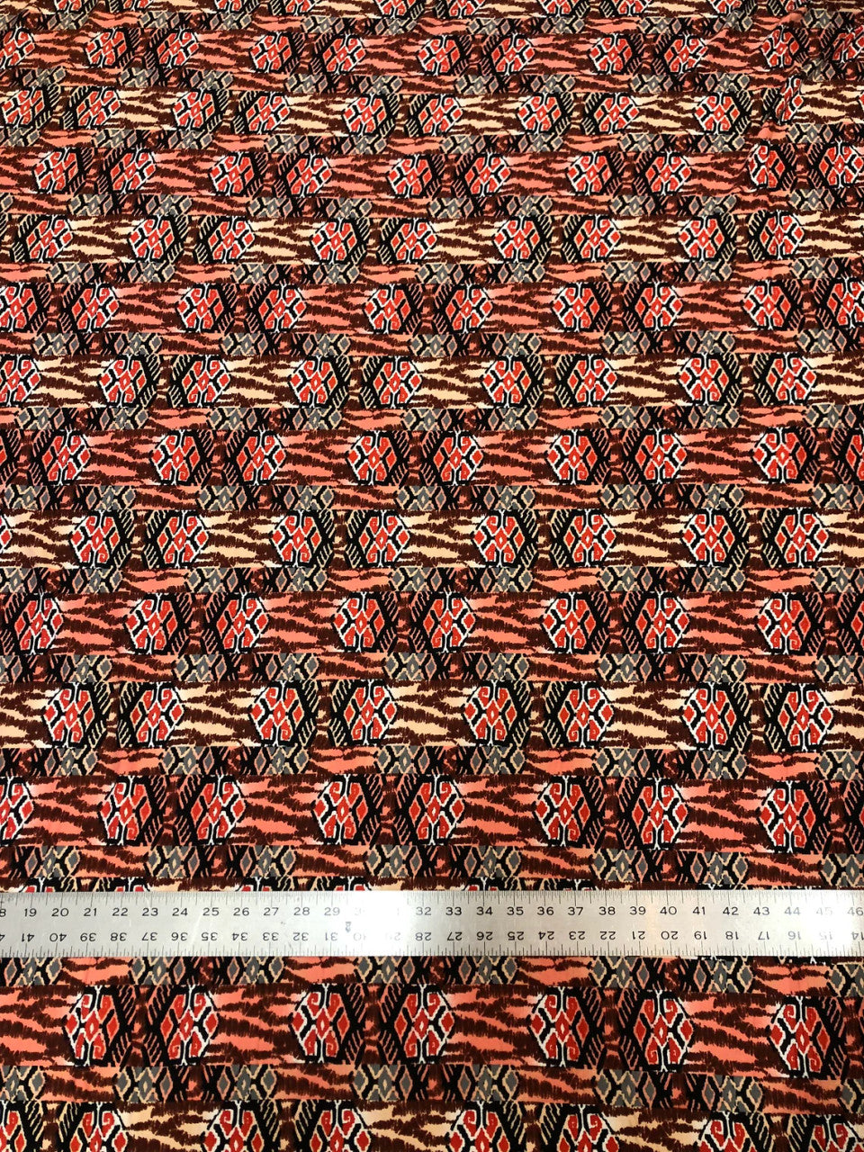 Checked With Gold Coins Print Polyester Spandex Fabric - Checked Gold Coins Print, 58"-60" Width