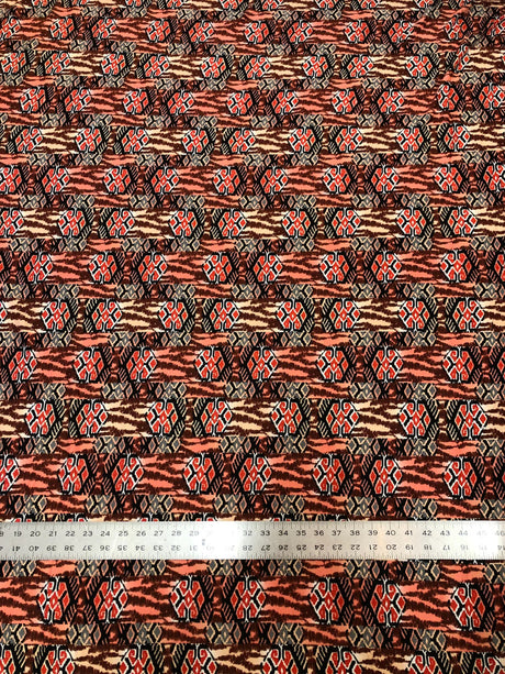 Checked With Gold Coins Print Polyester Spandex Fabric - Checked Gold Coins Print, 58"-60" Width
