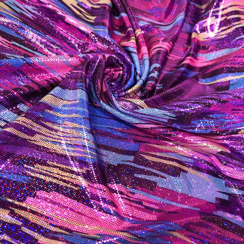 Shiny Hologram Color Splash Polyester Spandex Fabric - Hologram Color Splash, 58" Width