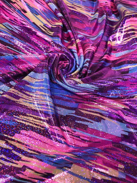 Shiny Hologram Color Splash Polyester Spandex Fabric - Hologram Color Splash, 58" Width