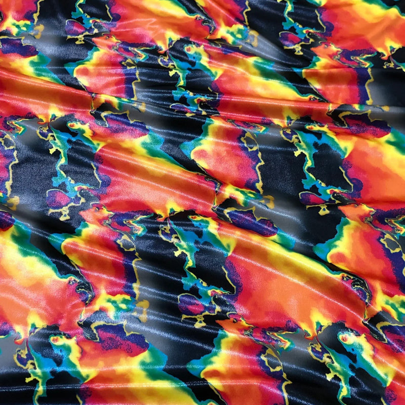 Colorful Abstract Print Polyester Spandex Fabric - Finger Foil Abstract Print, Red/Green, Purple/Green, Yellow/Pink, 58"-60" Width