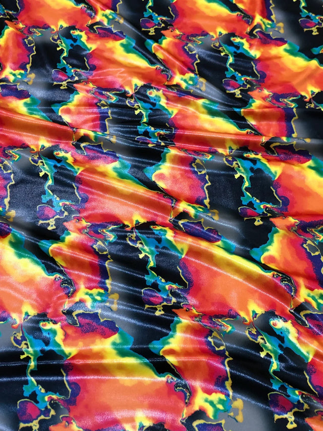 Colorful Abstract Print Polyester Spandex Fabric - Finger Foil Abstract Print, Red/Green, Purple/Green, Yellow/Pink, 58"-60" Width