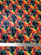 Colorful Abstract Print Polyester Spandex Fabric - Finger Foil Abstract Print, Red/Green, Purple/Green, Yellow/Pink, 58"-60" Width