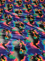 Colorful Abstract Print Polyester Spandex Fabric - Finger Foil Abstract Print, Red/Green, Purple/Green, Yellow/Pink, 58"-60" Width