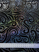 Swirl Hologram Snake Design Foil Polyester Spandex Velvet Fabric - Holo Black, Snake Scale Holographic Design, 58"-60" Width