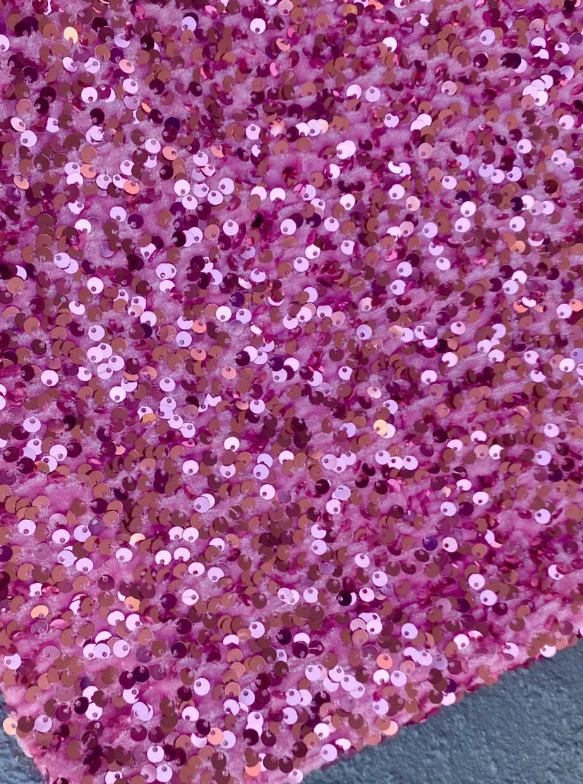 Pink Sequin Stretch Velvet