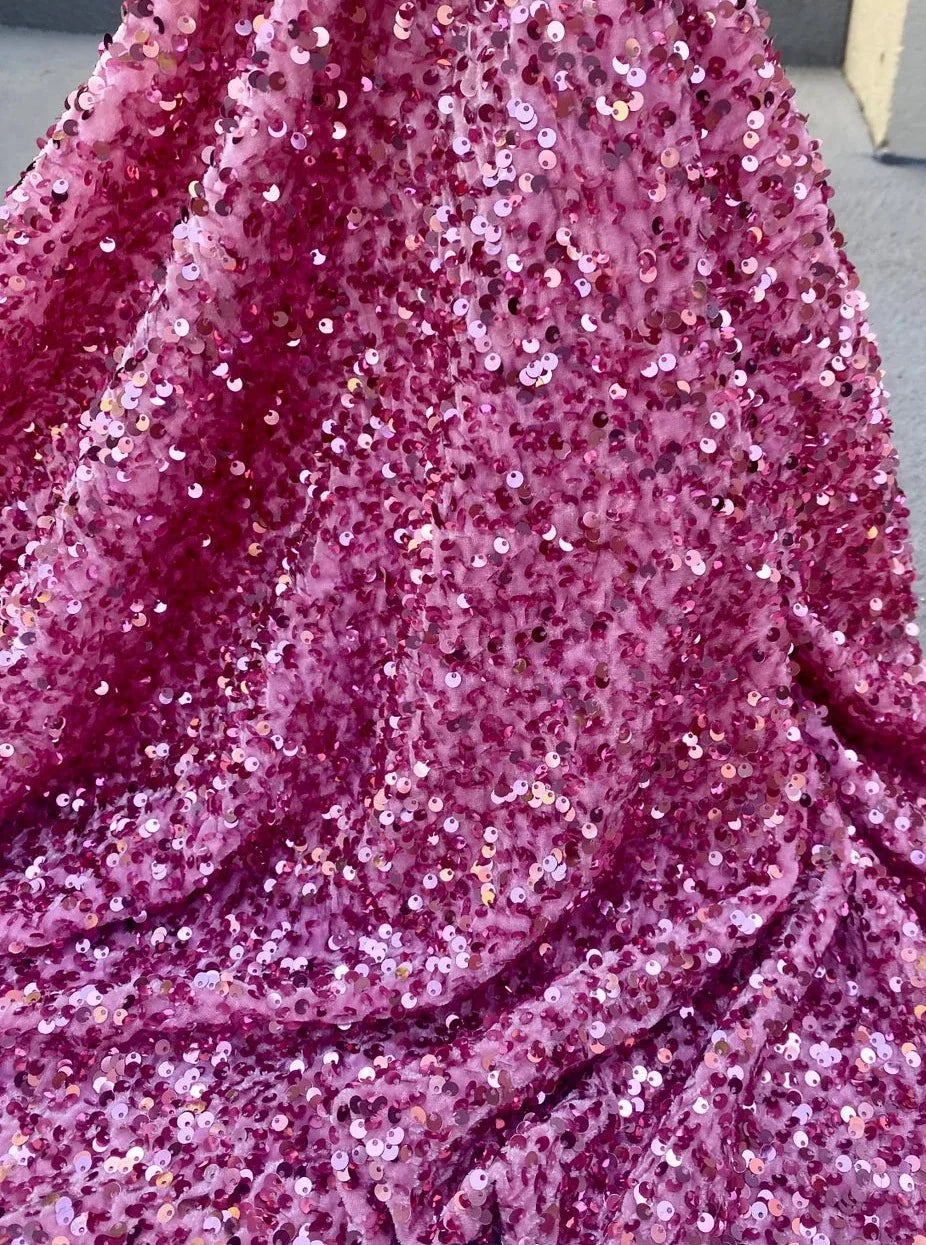 Pink Sequin Stretch Velvet