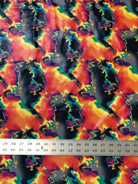 Colorful Abstract Print Polyester Spandex Fabric - Finger Foil Abstract Print, Red/Green, Purple/Green, Yellow/Pink, 58"-60" Width