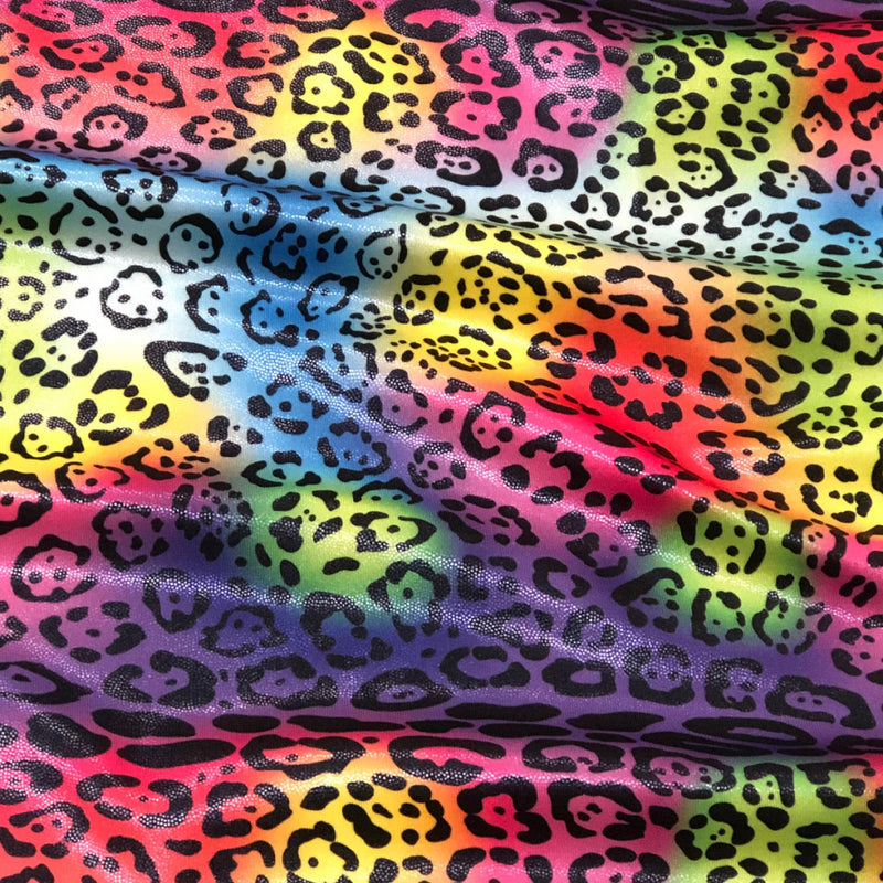 Cheetah Rainbow Print Polyester Spandex Fabric - Rainbow Cheetah Print, 58"-60" Width