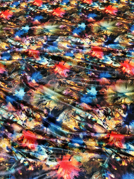 Spiral Abstract Multi Color Design Polyester Spandex Fabric - Multi Color Spiral Abstract, 58"-60" Width