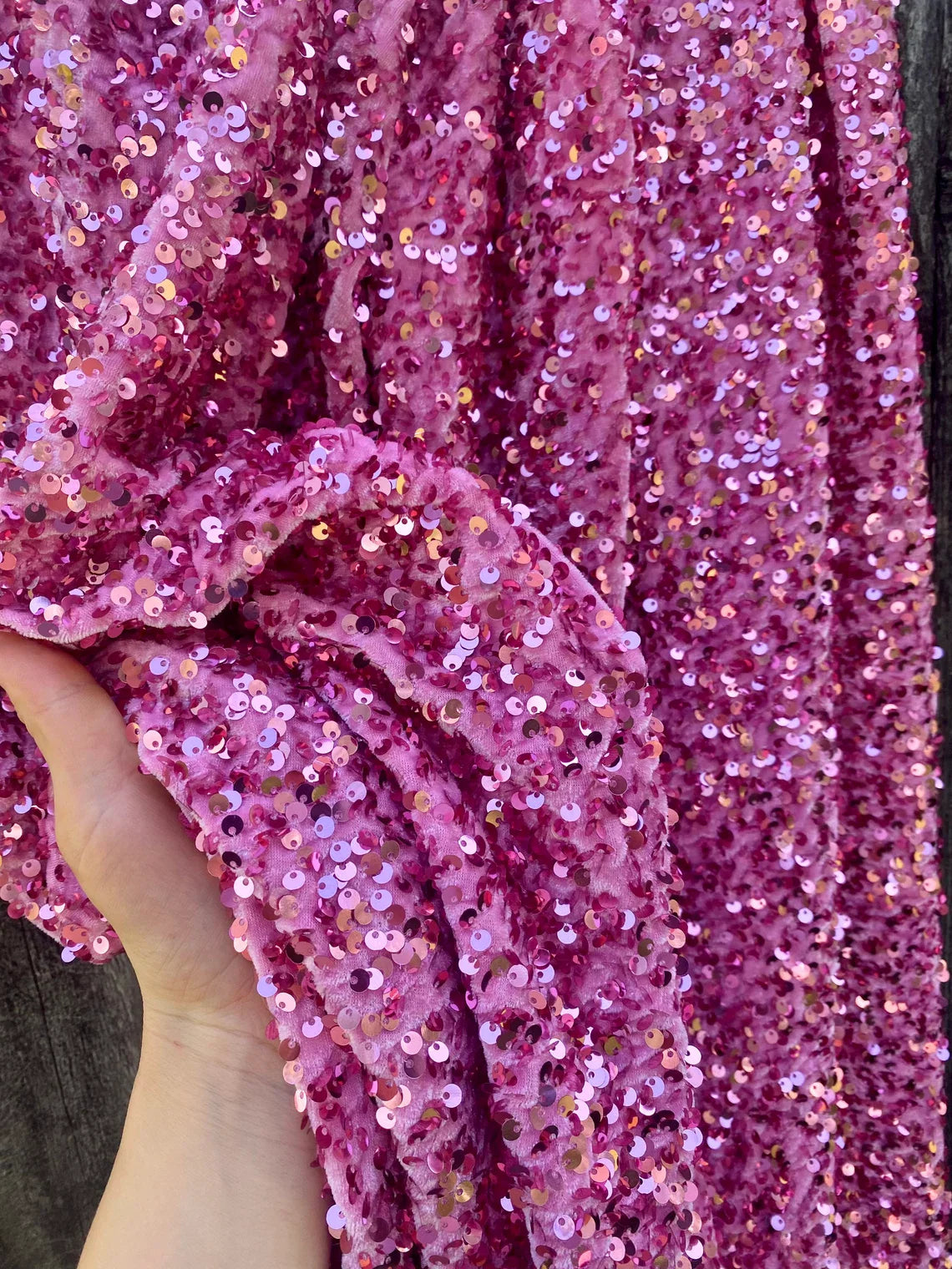 Pink Sequin Stretch Velvet