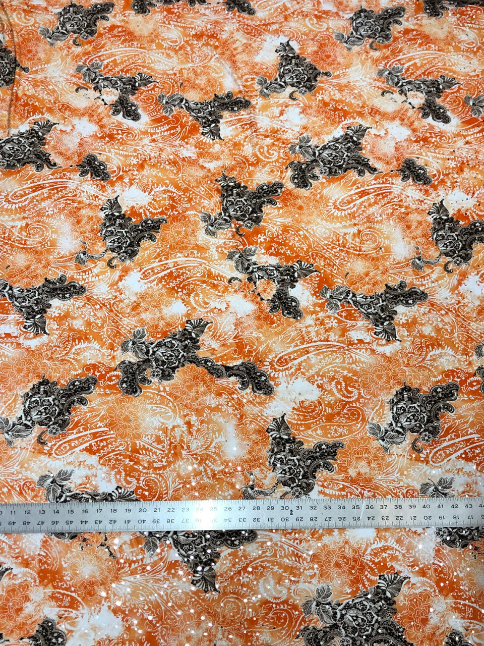 Polyester Spandex Fabric - Abstract Paisley Print With Silver Circle Trans, 58"-60" Width