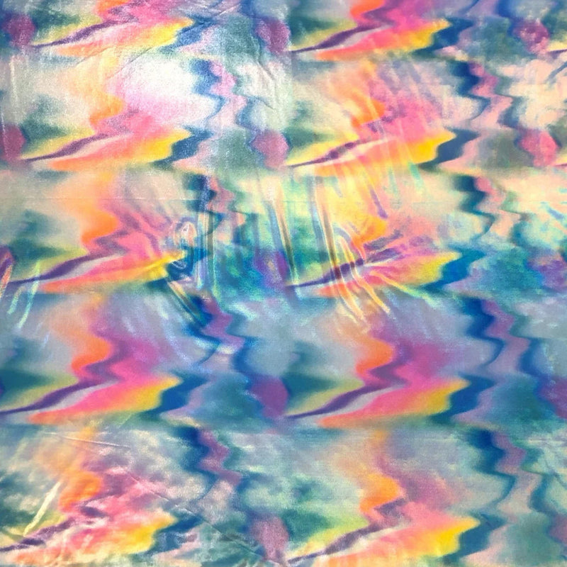 Polyester Spandex Fabric - Hologram Shiny Abstract Foil, Rainbow Cheetah Print, 58"-60" Width