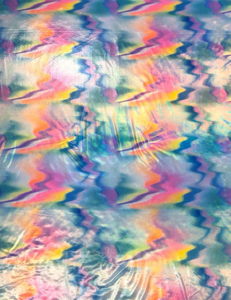 Polyester Spandex Fabric - Hologram Shiny Abstract Foil, Rainbow Cheetah Print, 58"-60" Width