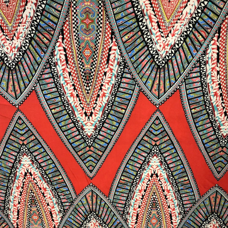 African Print Polyester Spandex Fabric - Big Design, 2 Way Stretch, Light Weight, 58-60" Width