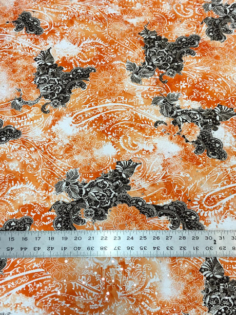Polyester Spandex Fabric - Abstract Paisley Print With Silver Circle Trans, 58"-60" Width
