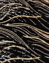 Sequin Wave 100 Percent Polyester Mesh Fabric - Black, Rose Gold, Matte Gold Sequins, 50" Width