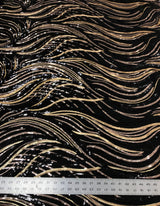 Sequin Wave 100 Percent Polyester Mesh Fabric - Black, Rose Gold, Matte Gold Sequins, 50" Width