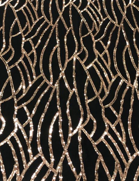 Rose Gold Sequins On 100 Percent Polyester Mesh Fabric - Rose Gold Sequins, Sheer Mesh, 50" Width
