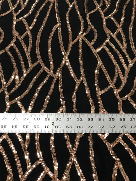 Rose Gold Sequins On 100 Percent Polyester Mesh Fabric - Rose Gold Sequins, Sheer Mesh, 50" Width