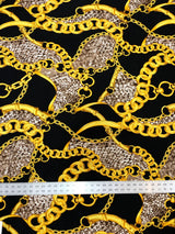 Gold Chains & Animal Print Polyester Spandex Fabric - White, Black, 58" Width