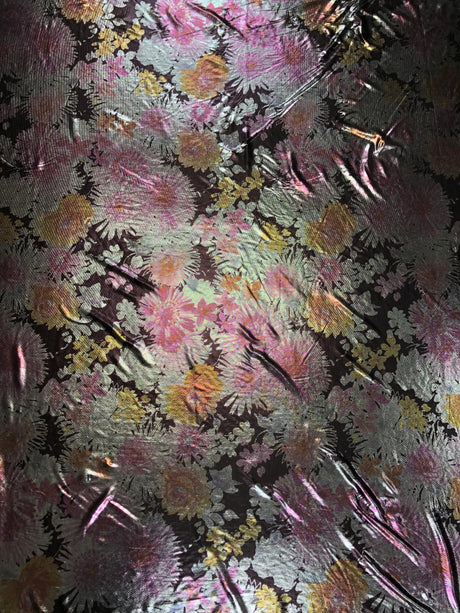 Polyester Spandex Fabric - Light Weight, All Over Foil Floral Print, 58" Width