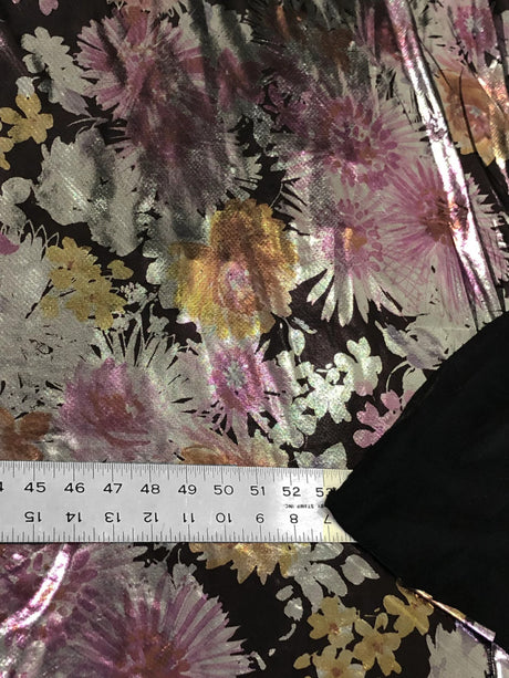 Polyester Spandex Fabric - Light Weight, All Over Foil Floral Print, 58" Width