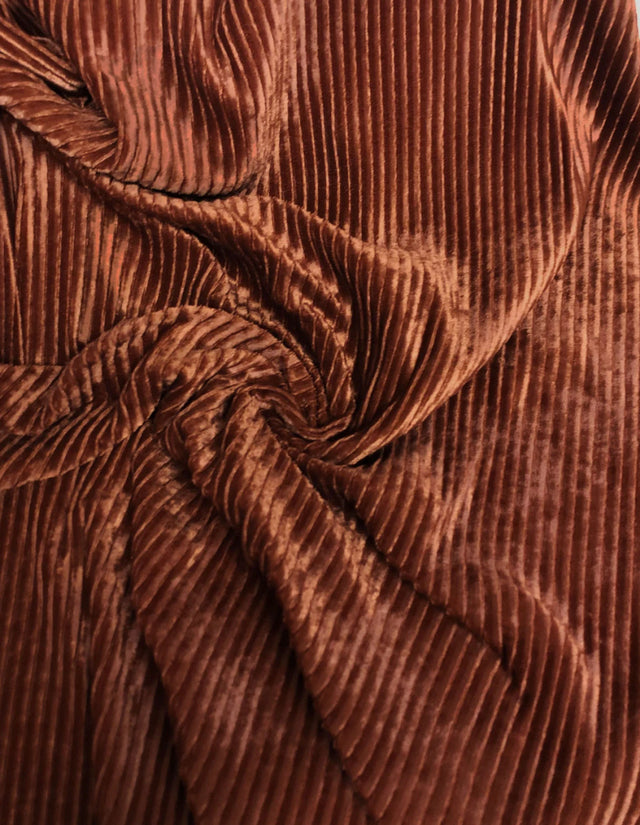 Polyester Pleated Textured Velvet Fabric - Rust, Black, 55-58" Width