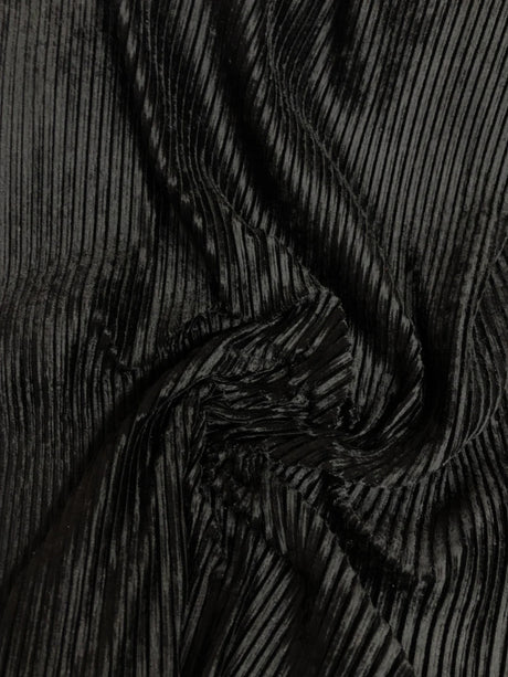 Polyester Pleated Textured Velvet Fabric - Rust, Black, 55-58" Width