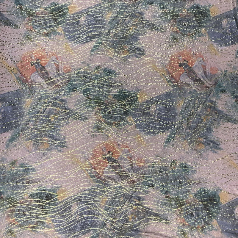 Vintage Abstract Design Gold Glitters Polyester Spandex Fabric - Abstract Pattern, Gold, 58"-60" Width