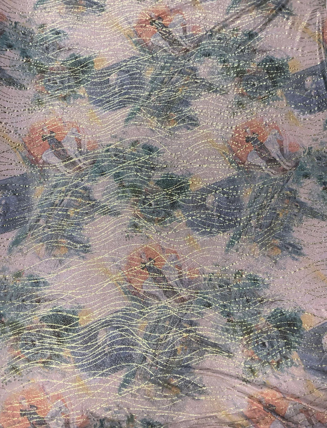 Vintage Abstract Design Gold Glitters Polyester Spandex Fabric - Abstract Pattern, Gold, 58"-60" Width