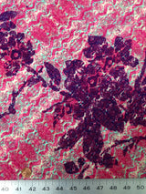 Pink Purple Floral Tribal Pattern Polyester Spandex Knit Jersey Fabric - Pink, Purple Floral Tribal Pattern, 58-60" Width