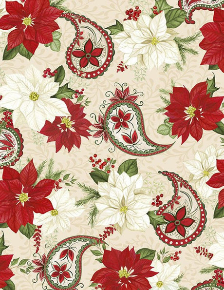 Quilting Cotton Tartan Holiday Paisleys and Florals Allover Cream Wilmington Prints