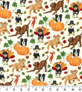 Quilting Cotton Playful Pups on Cream Thanksgiving Robert Kaufman